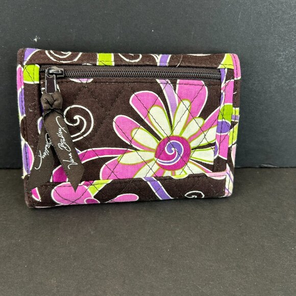 Vera Bradley Purple Punch Trifold Wallet Pink Purple Lime Green Brown Background - Picture 2 of 10